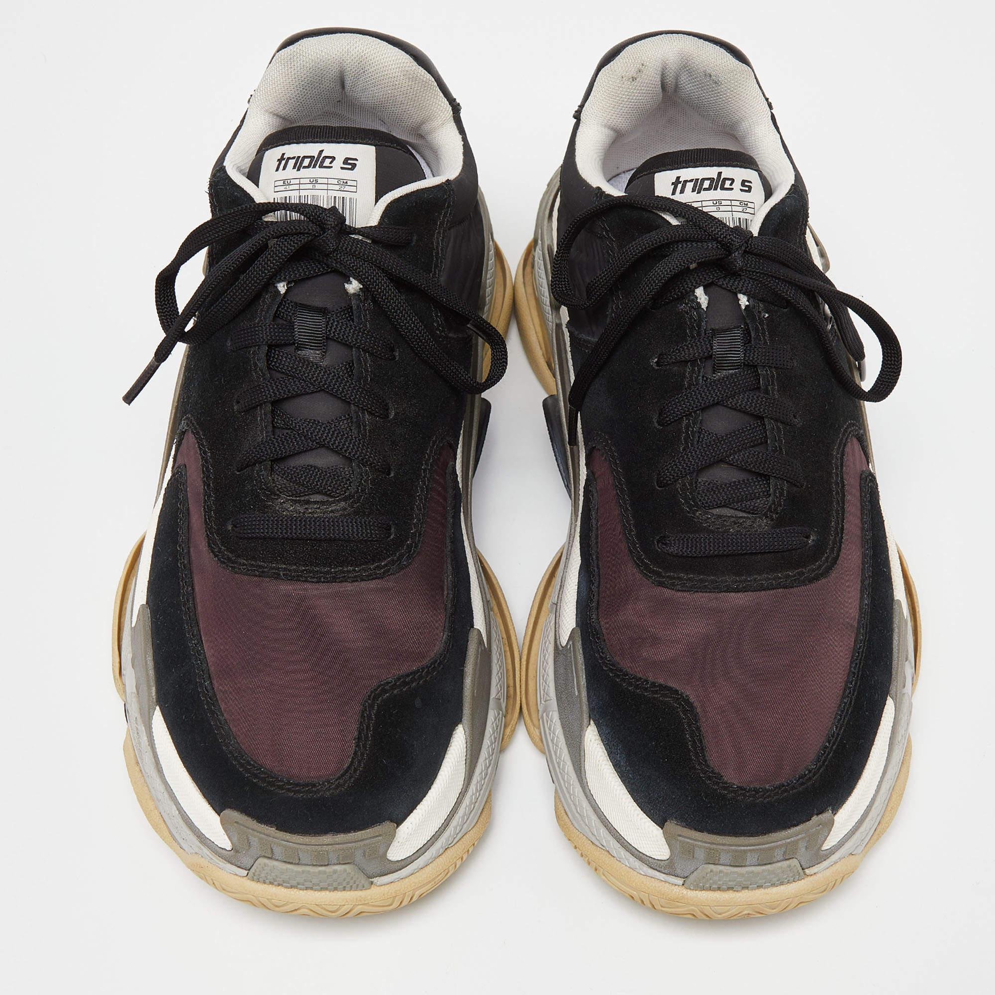 Balenciaga Black/Burgundy Suede and Nylon Triple S Sneakers Size 41 For Sale 1