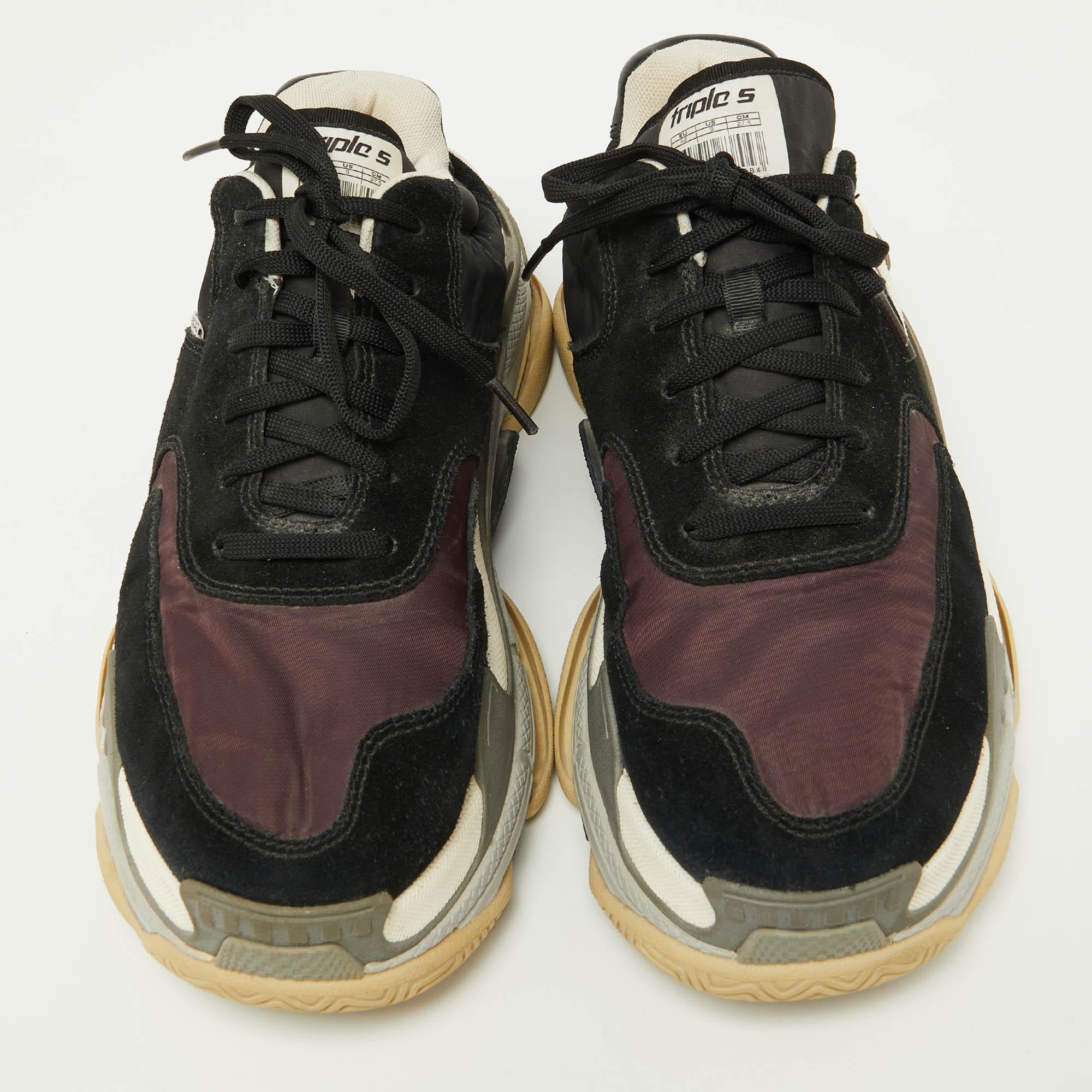 Noir Balenciaga Black/Burgundy Suede and Nylon Triple S Sneakers Size 42