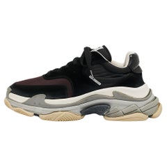 Used Balenciaga Black/Burgundy Suede and Nylon Triple S Sneakers Size 43