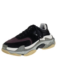 Balenciaga Black/Burgundy Suede, Fabric Triple S Low Top Sneakers Size 40