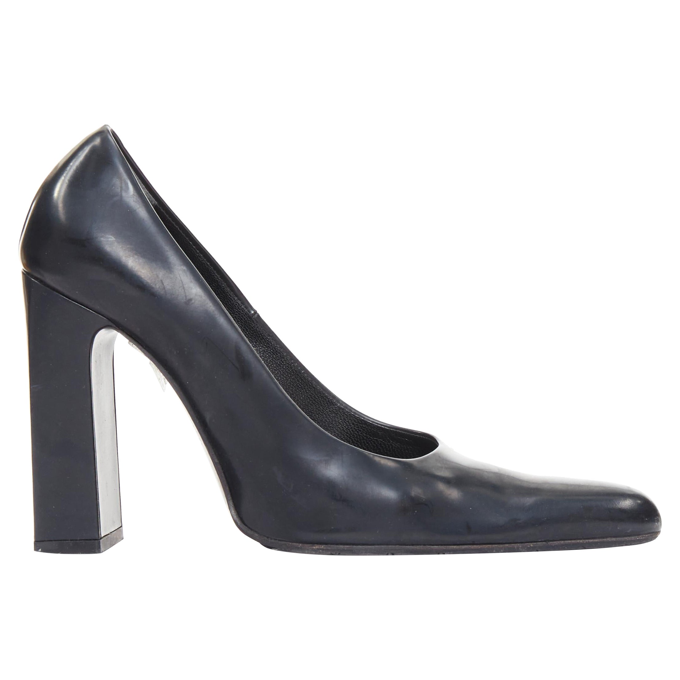 BALENCIAGA escarpin à talon bloc en cuir de veau noir à bout allongé EU37 en vente