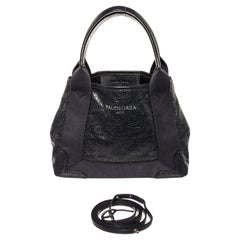 Balenciaga Black Calfskin Leather XS Navy Cabas Tote Bag