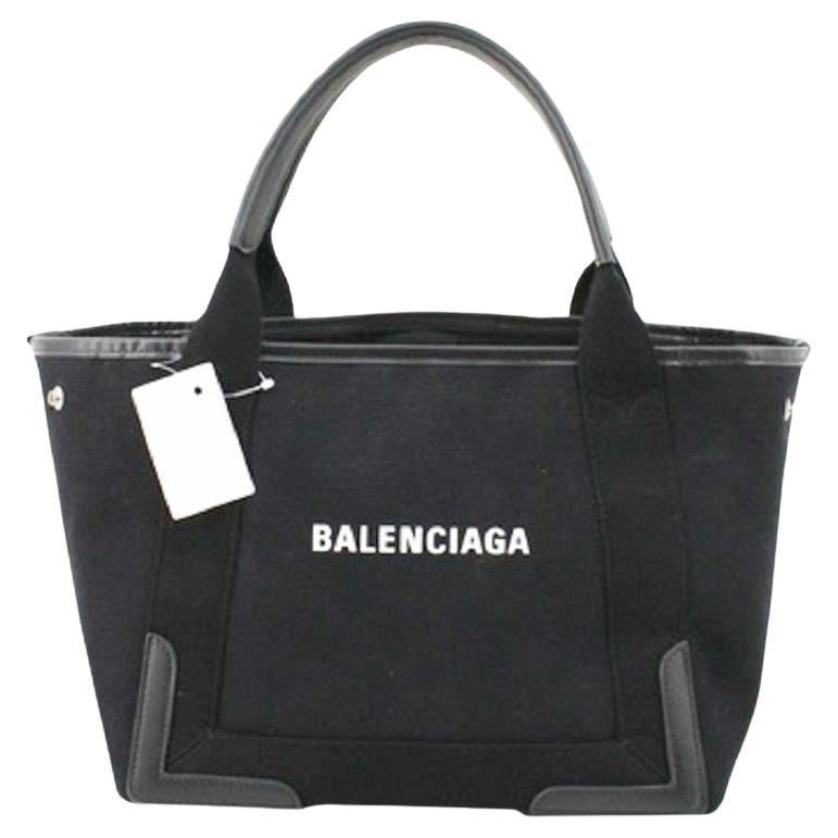 Balenciaga Black Canvas Navy Cabas Small Tote Bag For Sale