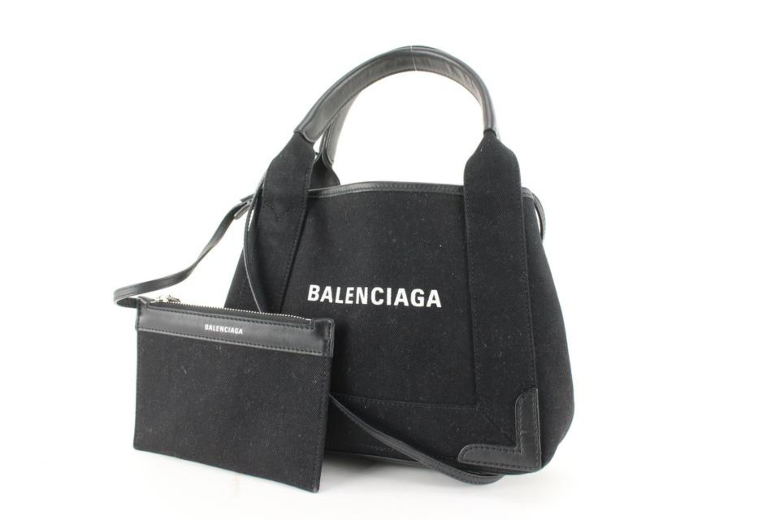 Balenciaga Black Canvas x Calfskin XS Navy Cabas 2way Crossbody 89ba629s For Sale 8