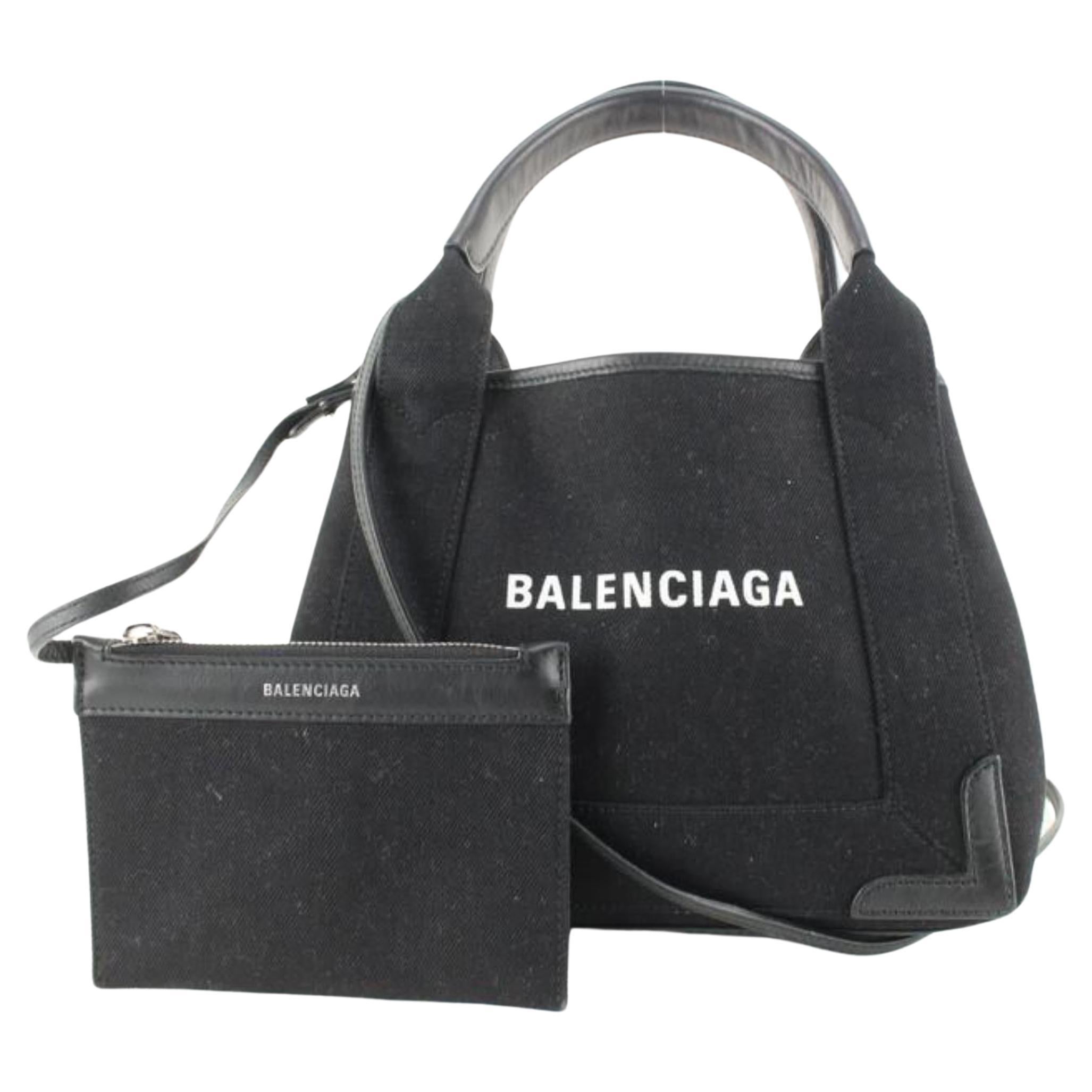 Balenciaga Black Canvas x Calfskin XS Navy Cabas 2way Crossbody 89ba629s