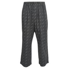 Balenciaga Black Checked Logo Print Cotton Elasticated Waist Pants L