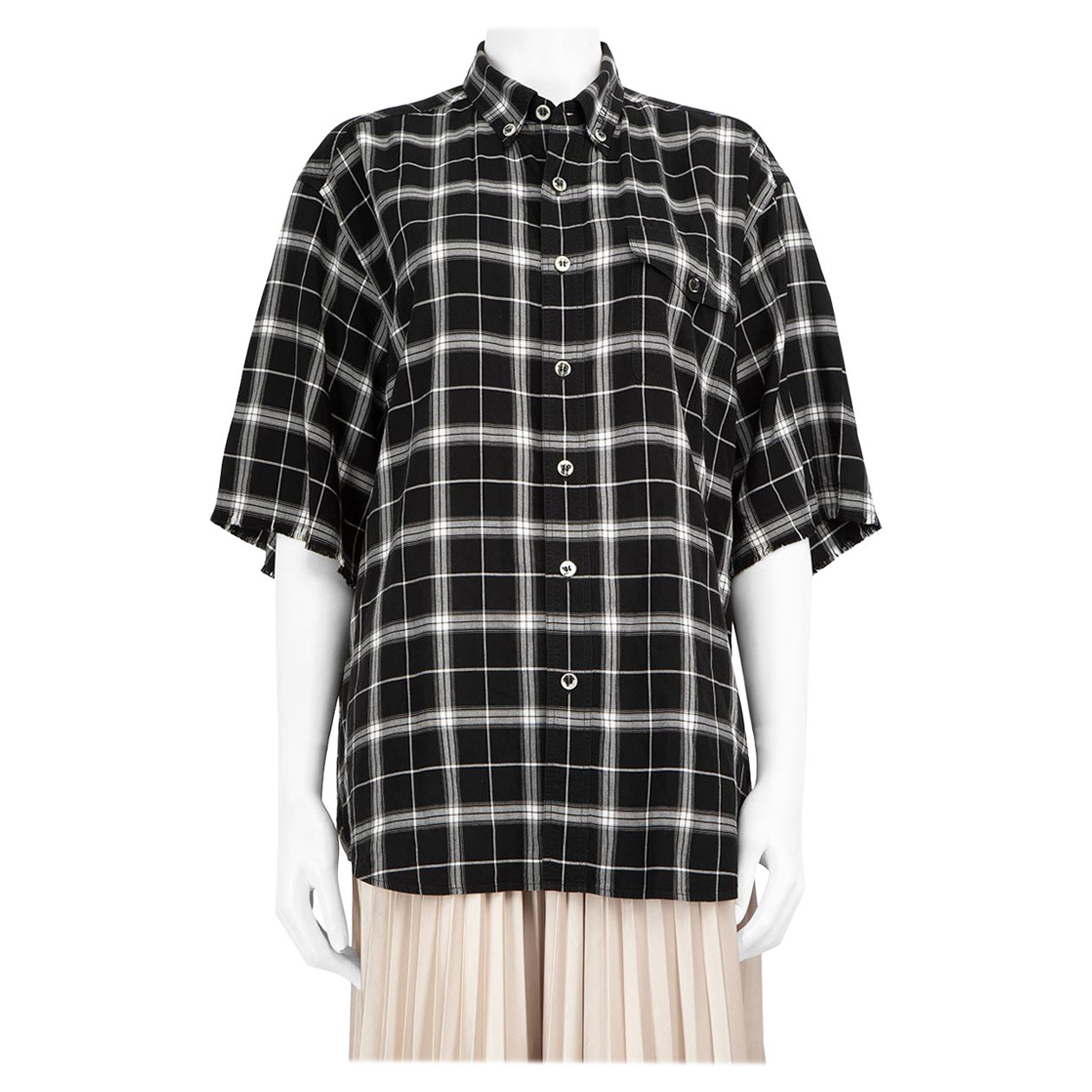 Balenciaga Black Checkered Flannel Shirt Size M im Angebot