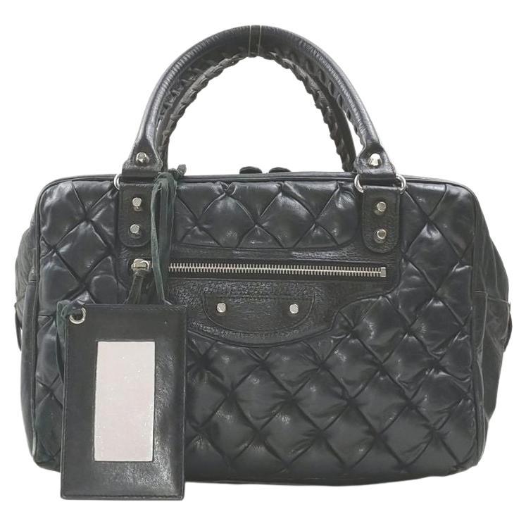 Balenciaga Black Chevre Leather Quilted Matelasse MM Satchel 863025