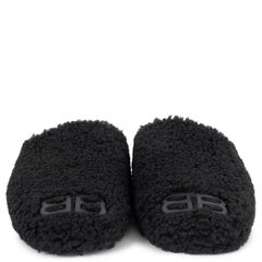 BALENCIAGA black COSY BB FAUX SHEARLING Slippers Flats Shoes 38