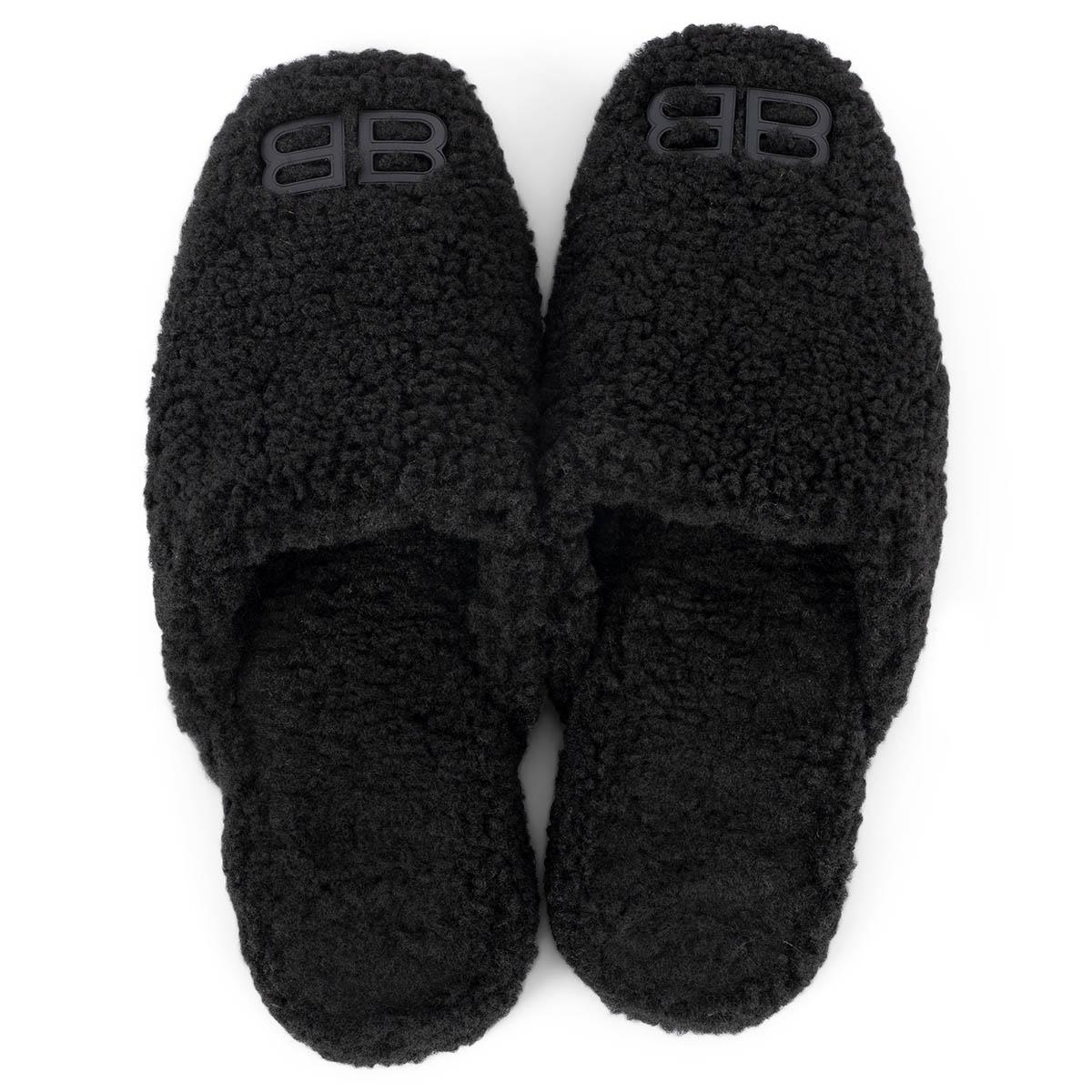 BALENCIAGA black COSY BB FAUX SHEARLING Slippers Flats Shoes 38 For Sale 1