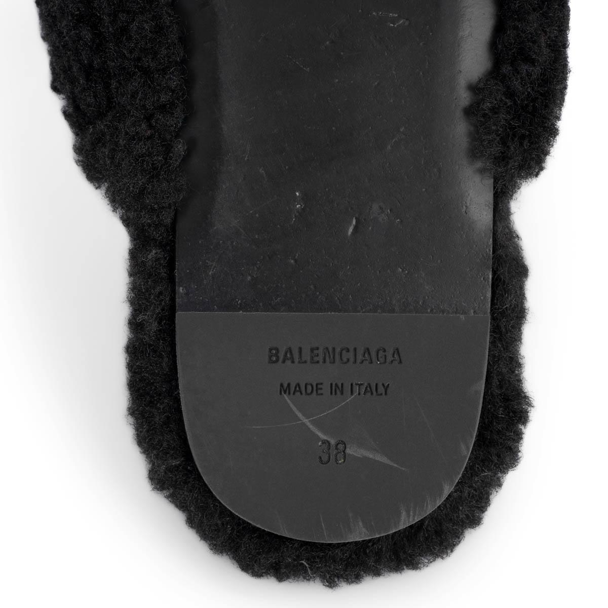 BALENCIAGA black COSY BB FAUX SHEARLING Slippers Flats Shoes 38 For Sale 2