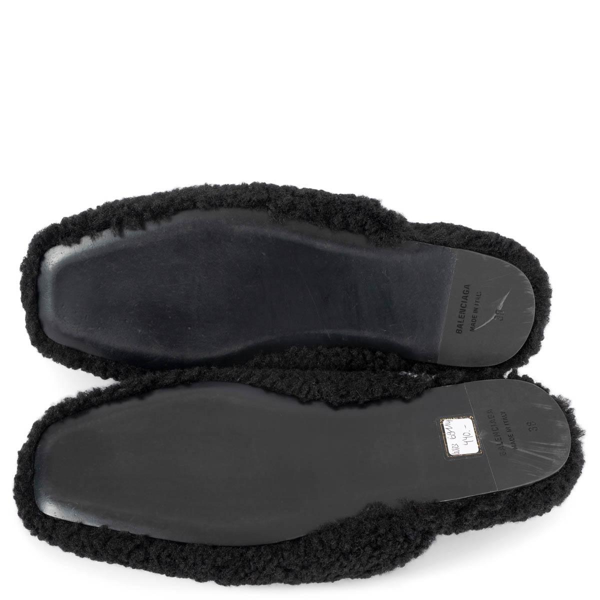 BALENCIAGA black COSY BB FAUX SHEARLING Slippers Flats Shoes 38 For Sale 3