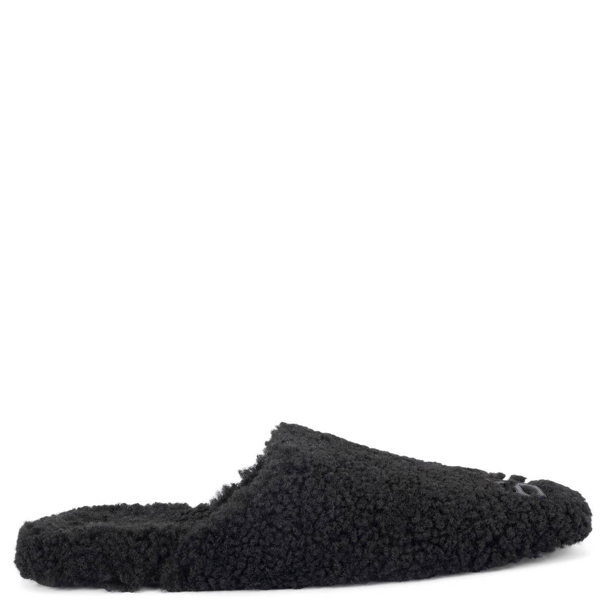 BALENCIAGA black COSY BB FAUX SHEARLING Slippers Flats Shoes 38 For Sale