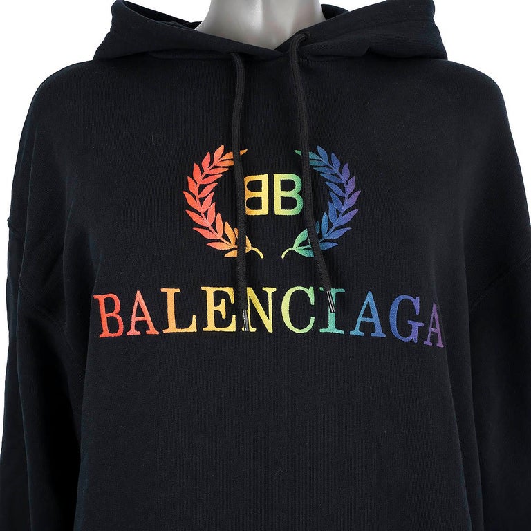 BALENCIAGA noir coton 2019 RAINBOW BB LOGO Hoodie Sweater M. En vente sur  1stDibs