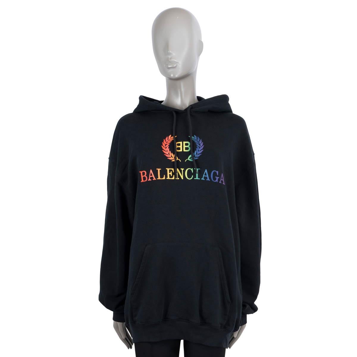 BALENCIAGA noir coton 2019 RAINBOW BB LOGO Hoodie Sweater M. En vente sur  1stDibs