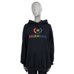 BALENCIAGA schwarzer Baumwollpullover 2019 RAINBOW BB LOGO mit Kapuze Pullover M