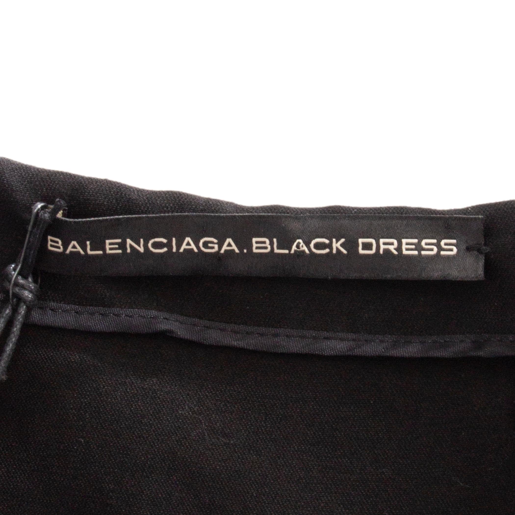 BALENCIAGA black cotton 3/4 SLEEVE SHEATH Dress 40 M In Excellent Condition For Sale In Zürich, CH