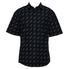 Balenciaga Black Cotton All Over Logo Printed Oversized Shirt L