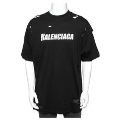 Balenciaga Black Cotton Caps Destroyed Flatground Crew Neck T-Shirt XS