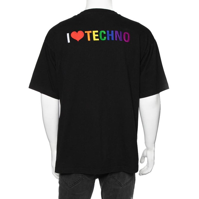 Balenciaga Schwarzes T-Shirt mit Crew-Ausschnitt aus Baumwolle I Love  Techno M im Angebot bei 1stDibs