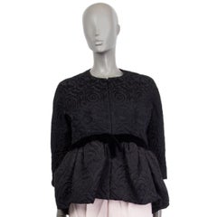 BALENCIAGA black cotton JACQUARD PEPLUM Jacket 42 L