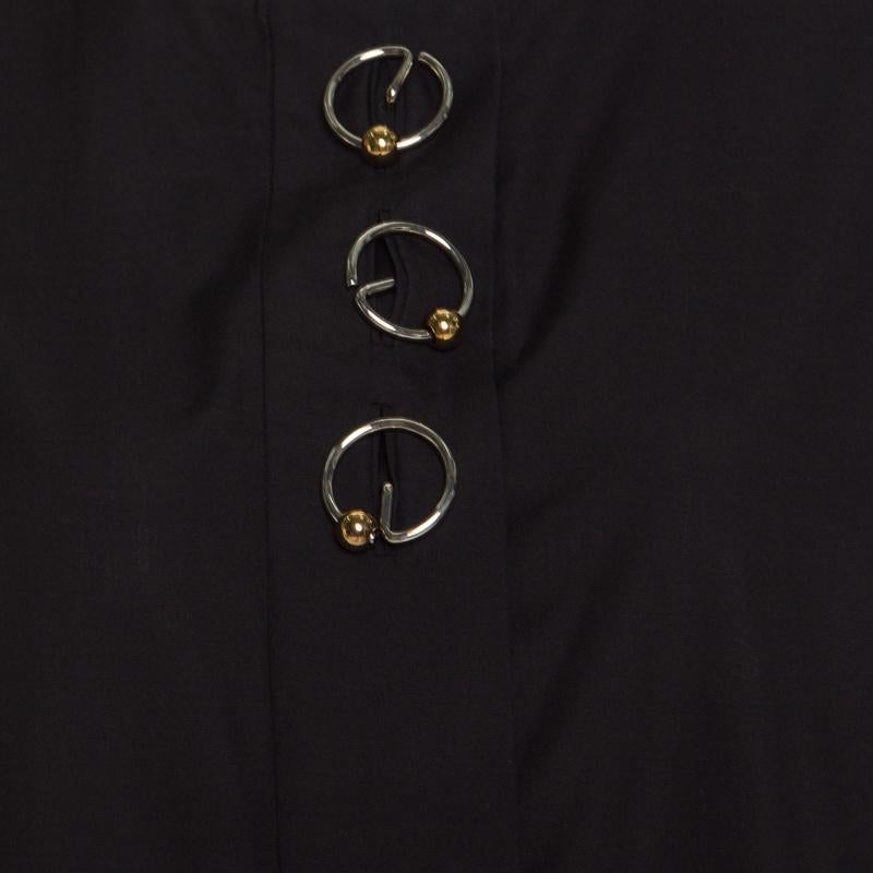 Women's Balenciaga Black Cotton Metal Button Detail Long Sleeve Blouse M