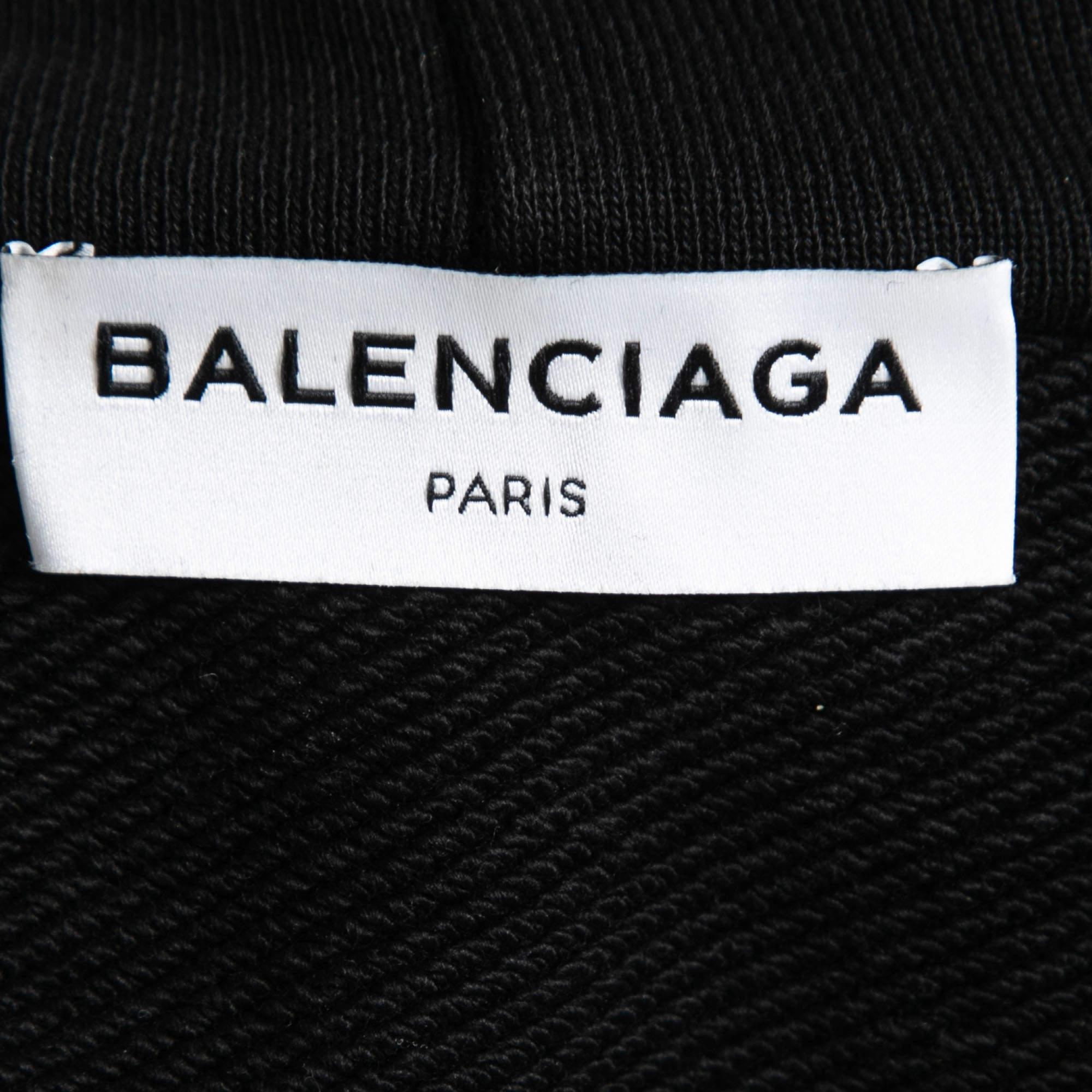 Women's Balenciaga Black Cotton Multi-City Logo Print Hooded Sweatshirt M For Sale