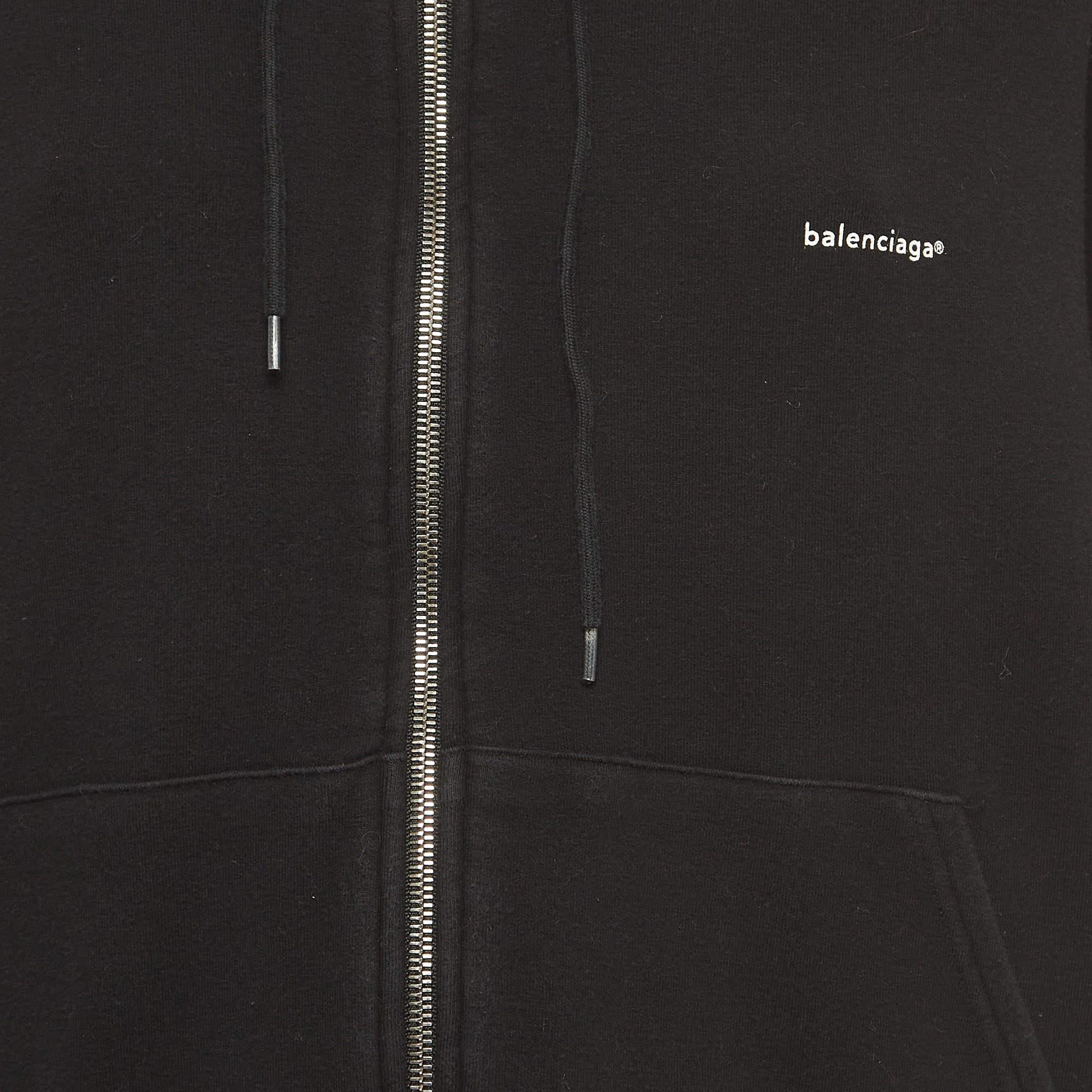 Balenciaga Black Cotton Oversized Zip-Up Hoodie S In Excellent Condition In Dubai, Al Qouz 2