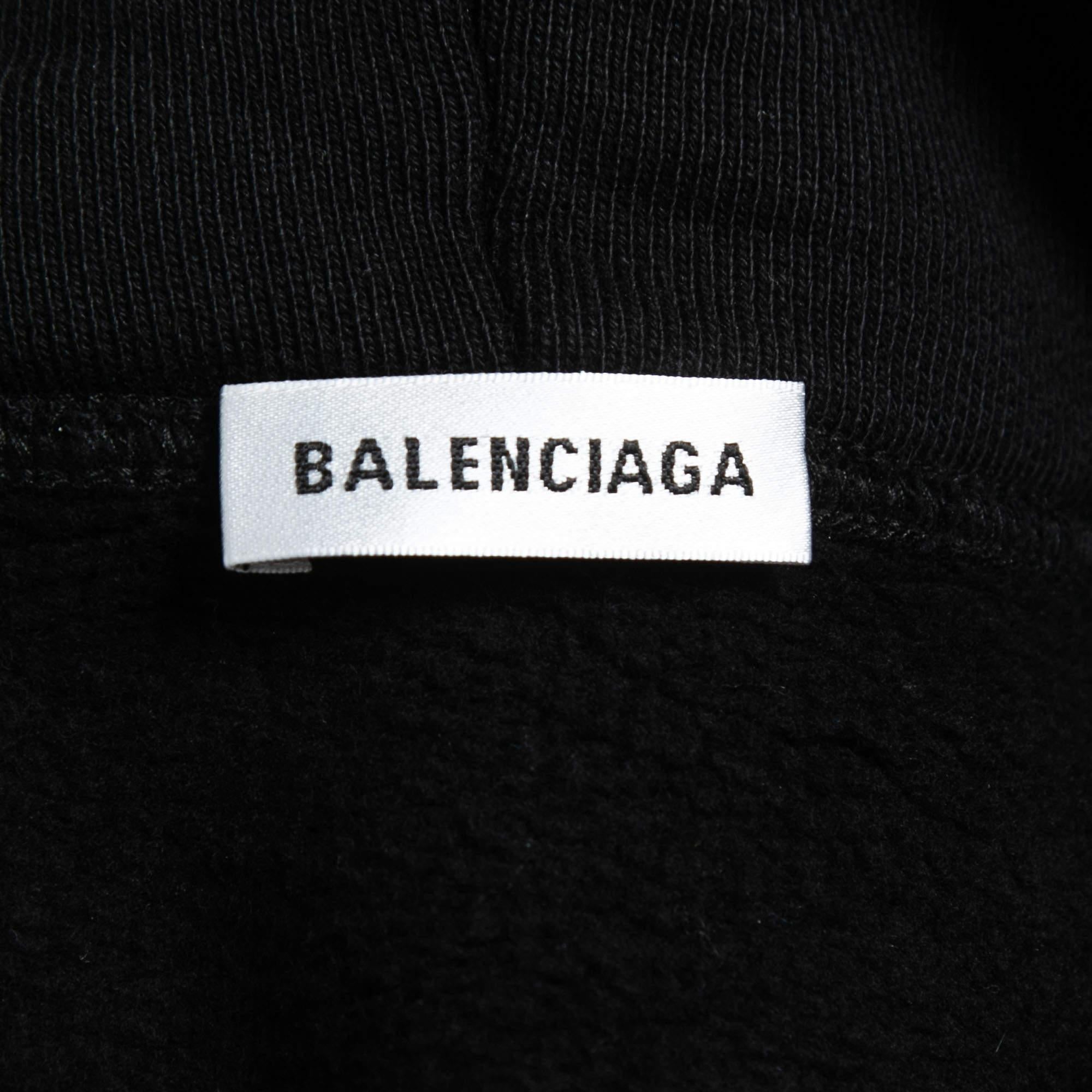 Balenciaga Black Cotton Speed Hunter Printed Hoodie In New Condition In Dubai, Al Qouz 2