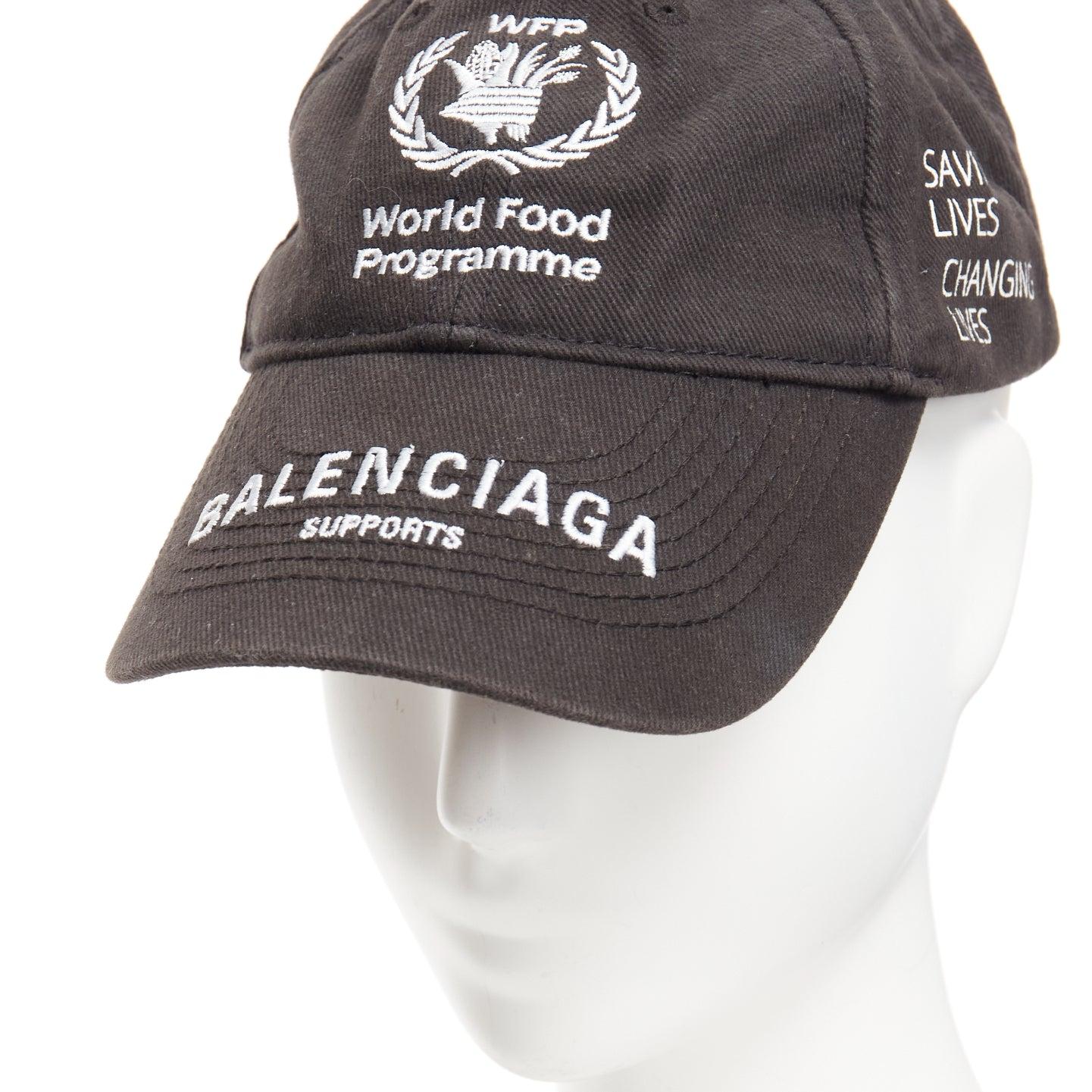 BALENCIAGA black cotton world food programme logo baseball cap L For Sale 2