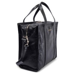 BALENCIAGA black crackled leather SMALL BAZAR Tote Bag