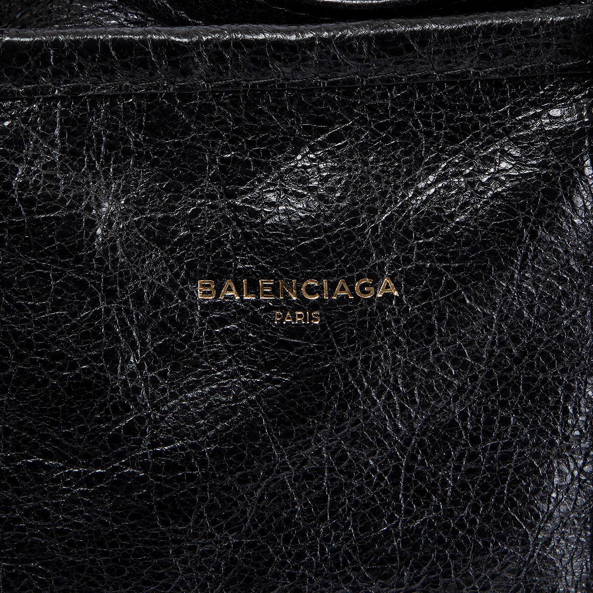 Women's BALENCIAGA black crackled leather SMALL BAZAR Tote Bag For Sale