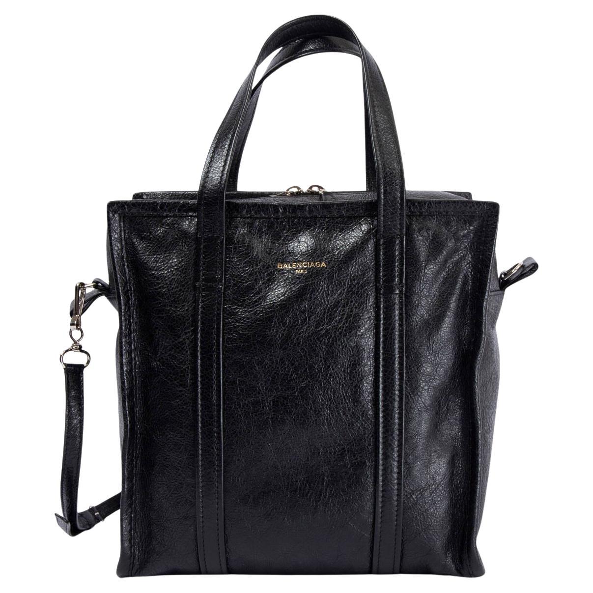 BALENCIAGA black crackled leather SMALL BAZAR Tote Bag For Sale