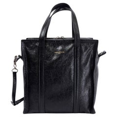 BALENCIAGA black crackled leather SMALL BAZAR Tote Bag