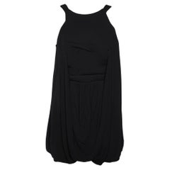 Balenciaga Black Crepe Gathered Mini Dress L