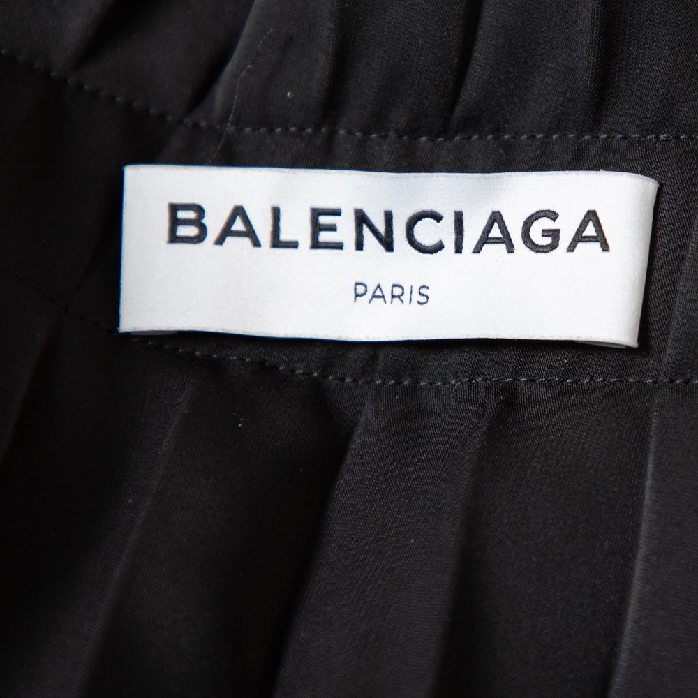 Balenciaga Black Crepe Logo Detail Pleated Asymmetric Hem Midi Skirt S ...