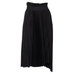 Balenciaga Black Crepe Logo Detail Pleated Asymmetric Hem Midi Skirt S