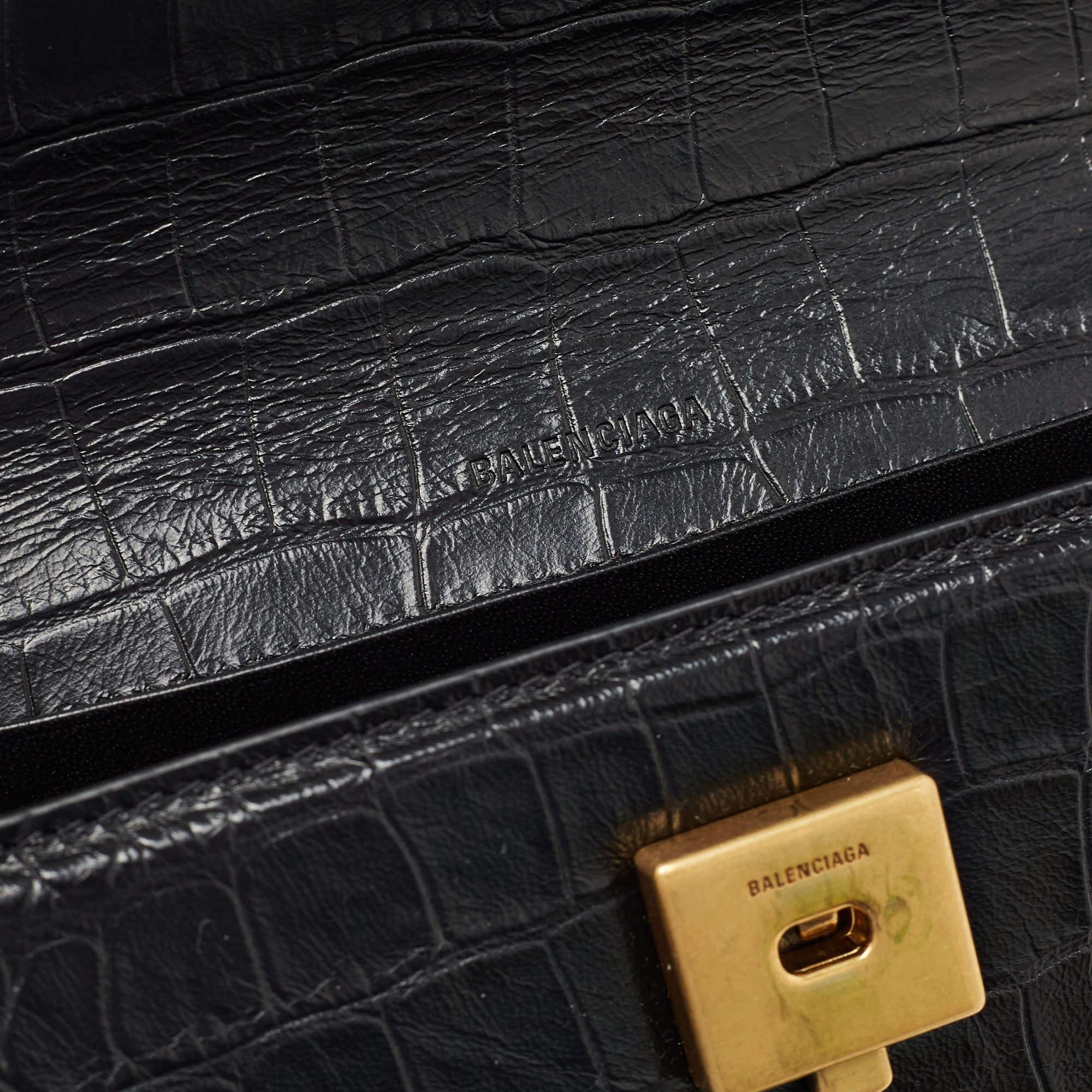Balenciaga Black Croc Embossed Leather Gossip Wallet On Chain 3