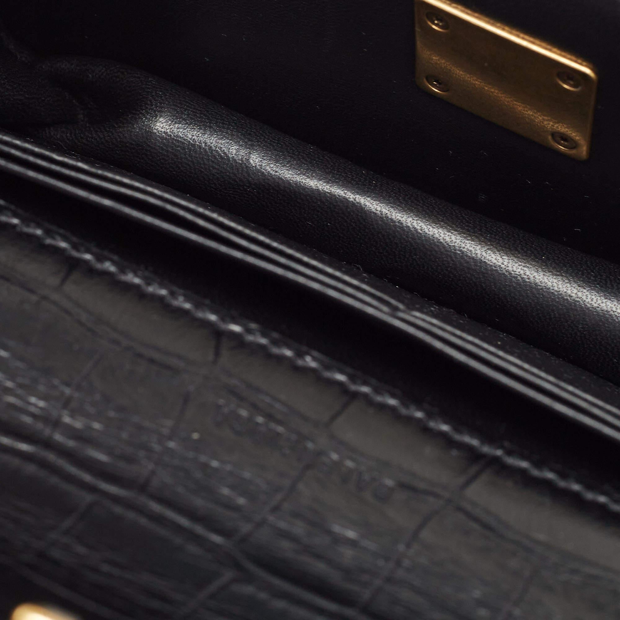 Balenciaga Black Croc Embossed Leather Gossip Wallet On Chain 4