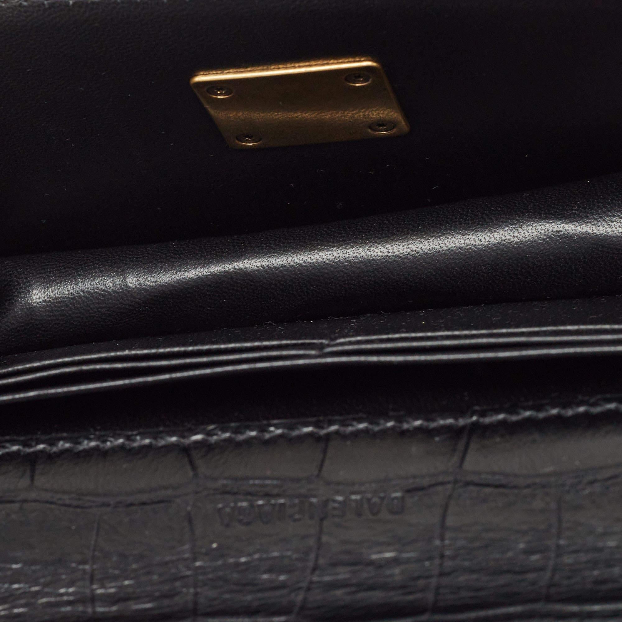 Balenciaga Black Croc Embossed Leather Gossip Wallet On Chain 5