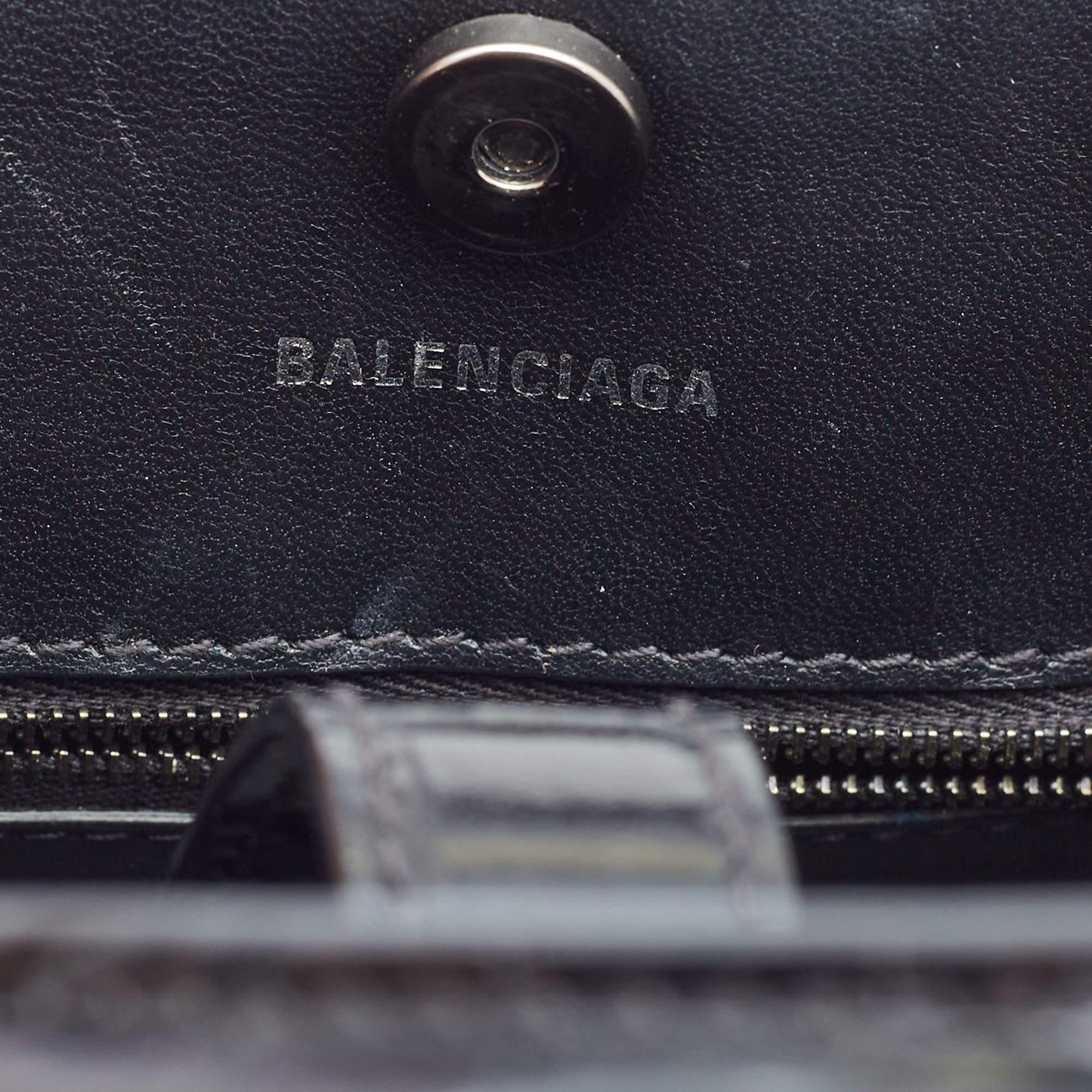 Balenciaga Black Croc Embossed Leather Hourglass XXS East West Tote 5