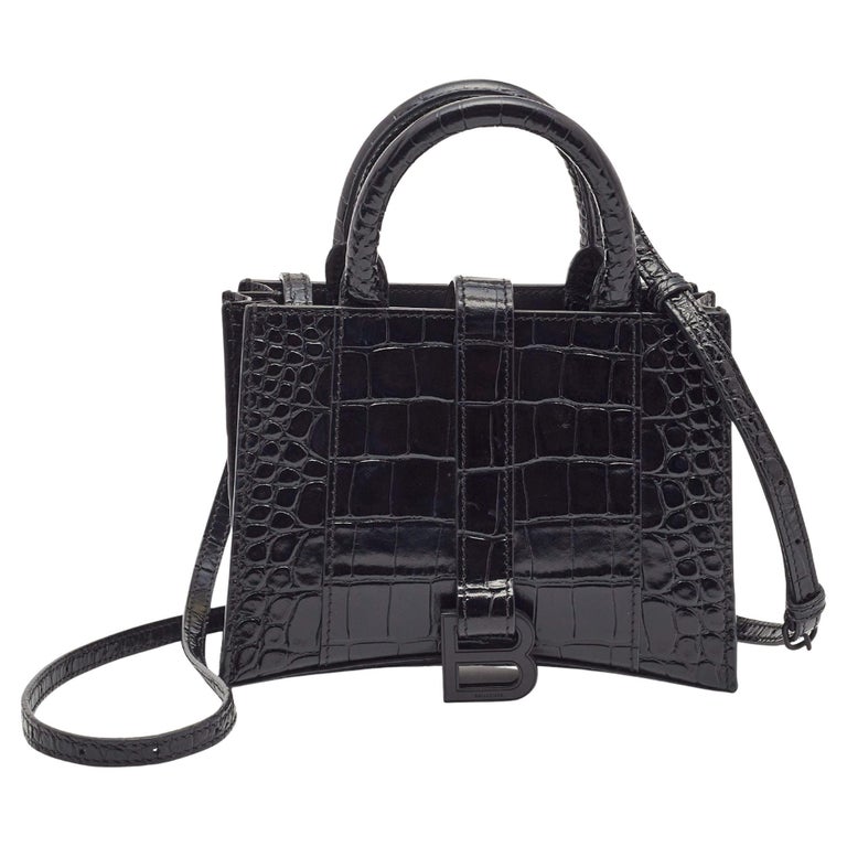 Balenciaga Black Croc Embossed Leather Hourglass XXS East West Tote For Sale  at 1stDibs