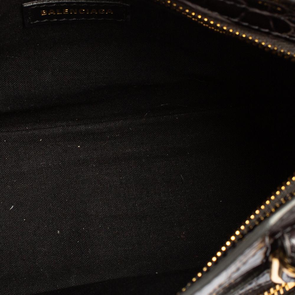 Balenciaga Black Croc Embossed Leather Mini Classic Metallic Edge City Tote 3