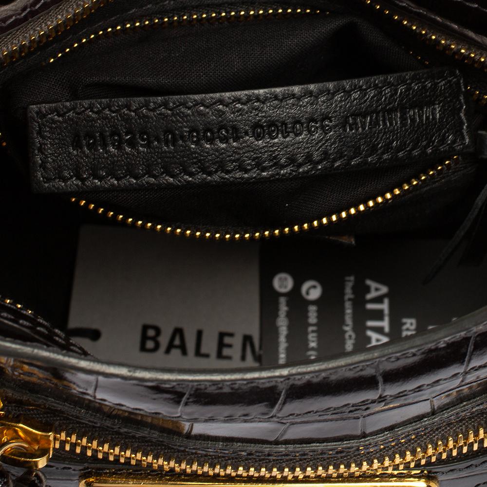 Balenciaga Black Croc Embossed Leather Mini Classic Metallic Edge City Tote 5