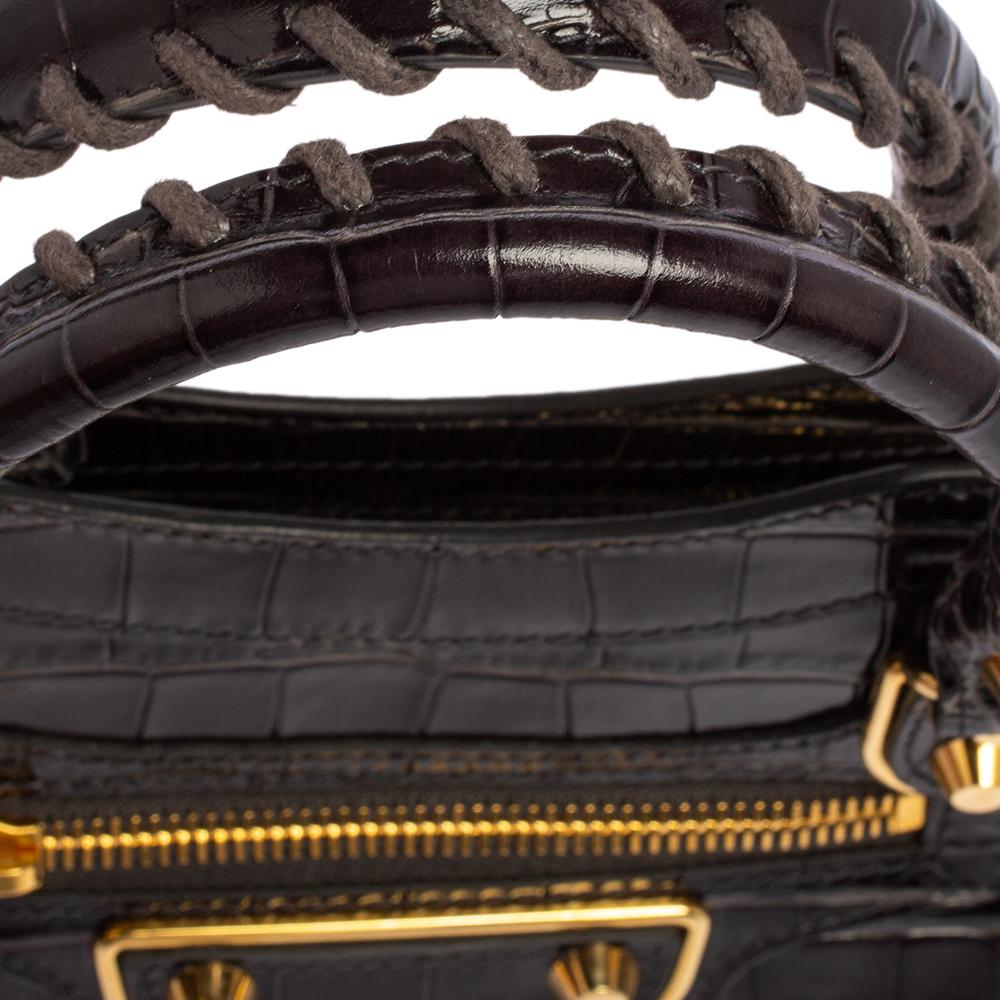 Balenciaga Black Croc Embossed Leather Mini Classic Metallic Edge City Tote In Good Condition In Dubai, Al Qouz 2