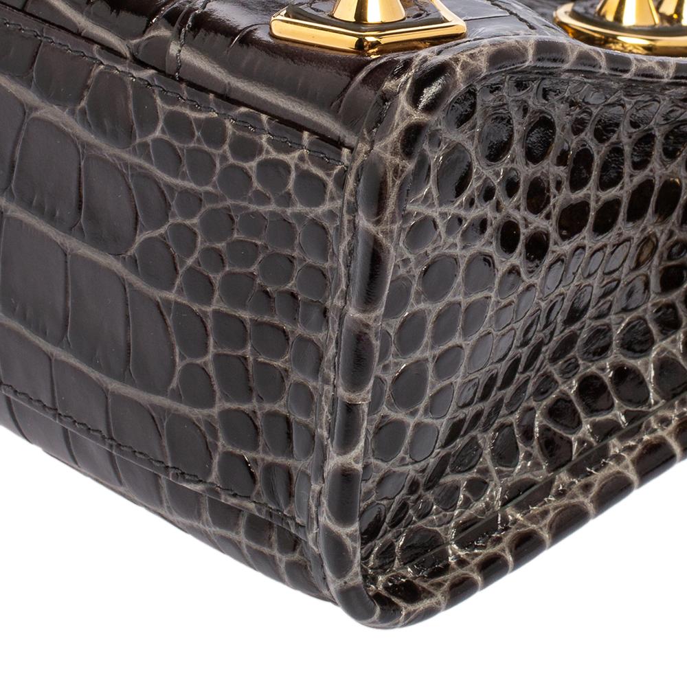 Balenciaga Black Croc Embossed Leather Mini Classic Metallic Edge City Tote 1