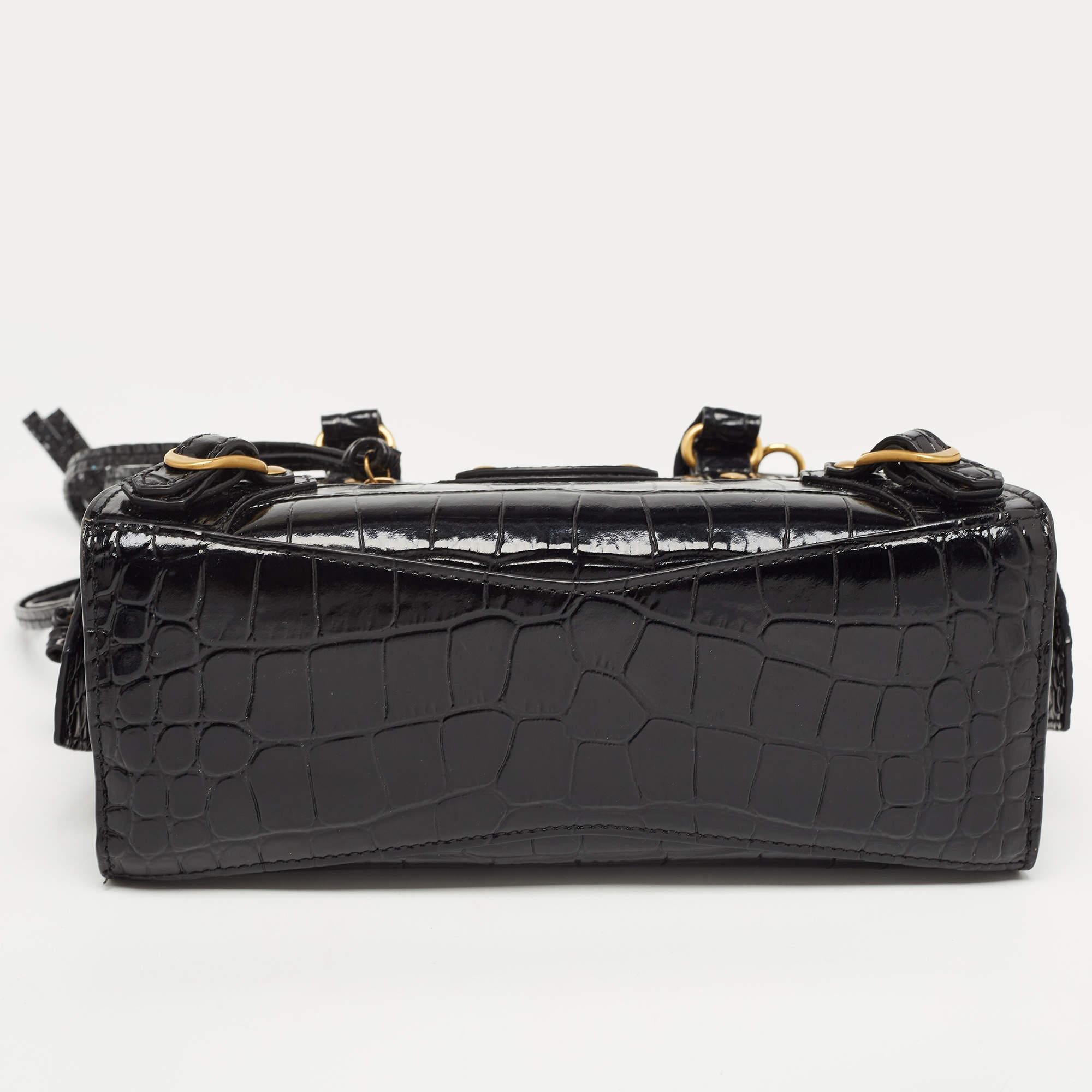 Balenciaga Black Croc Embossed Leather Mini Neo Classic Bag 1