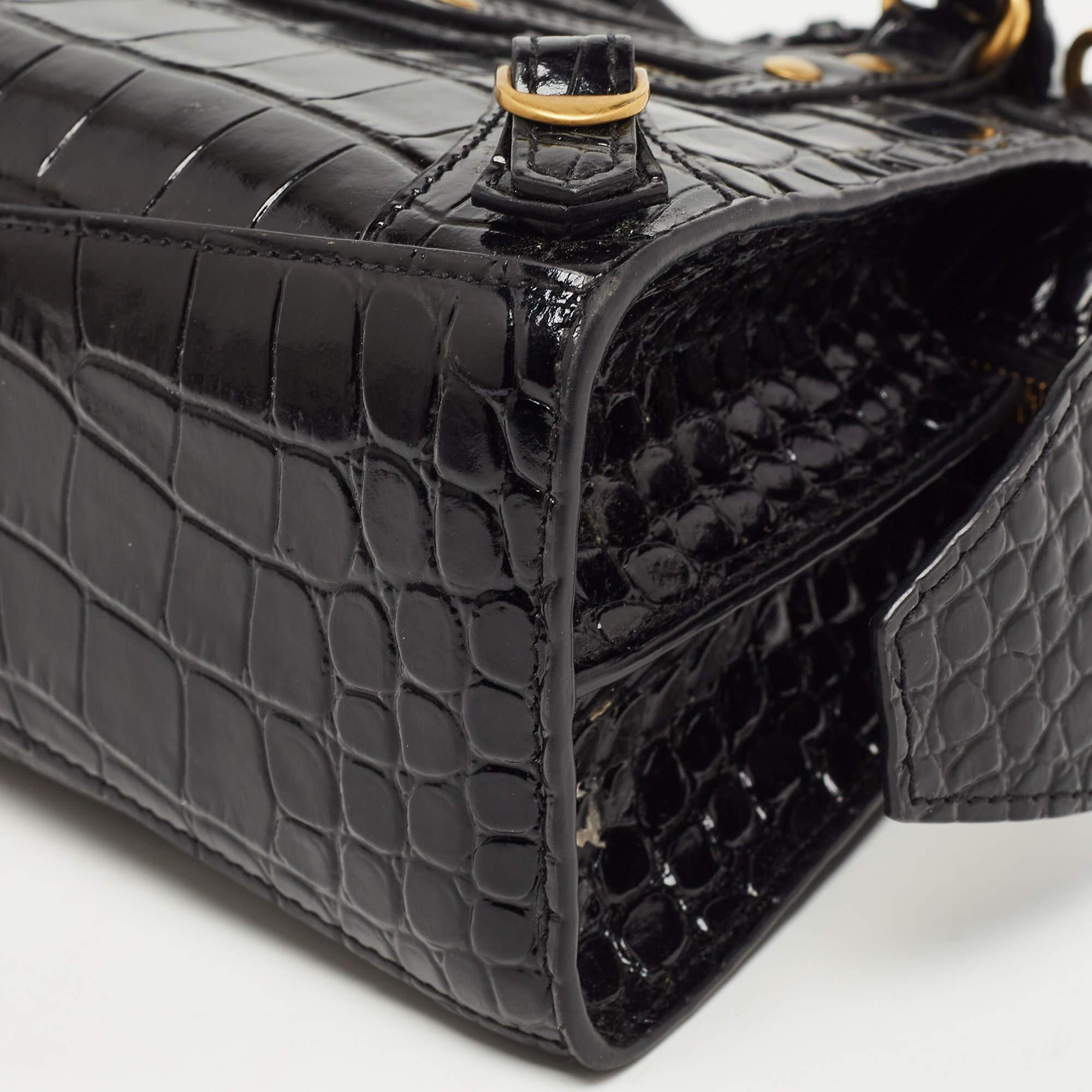 Balenciaga Black Croc Embossed Leather Mini Neo Classic Bag 2