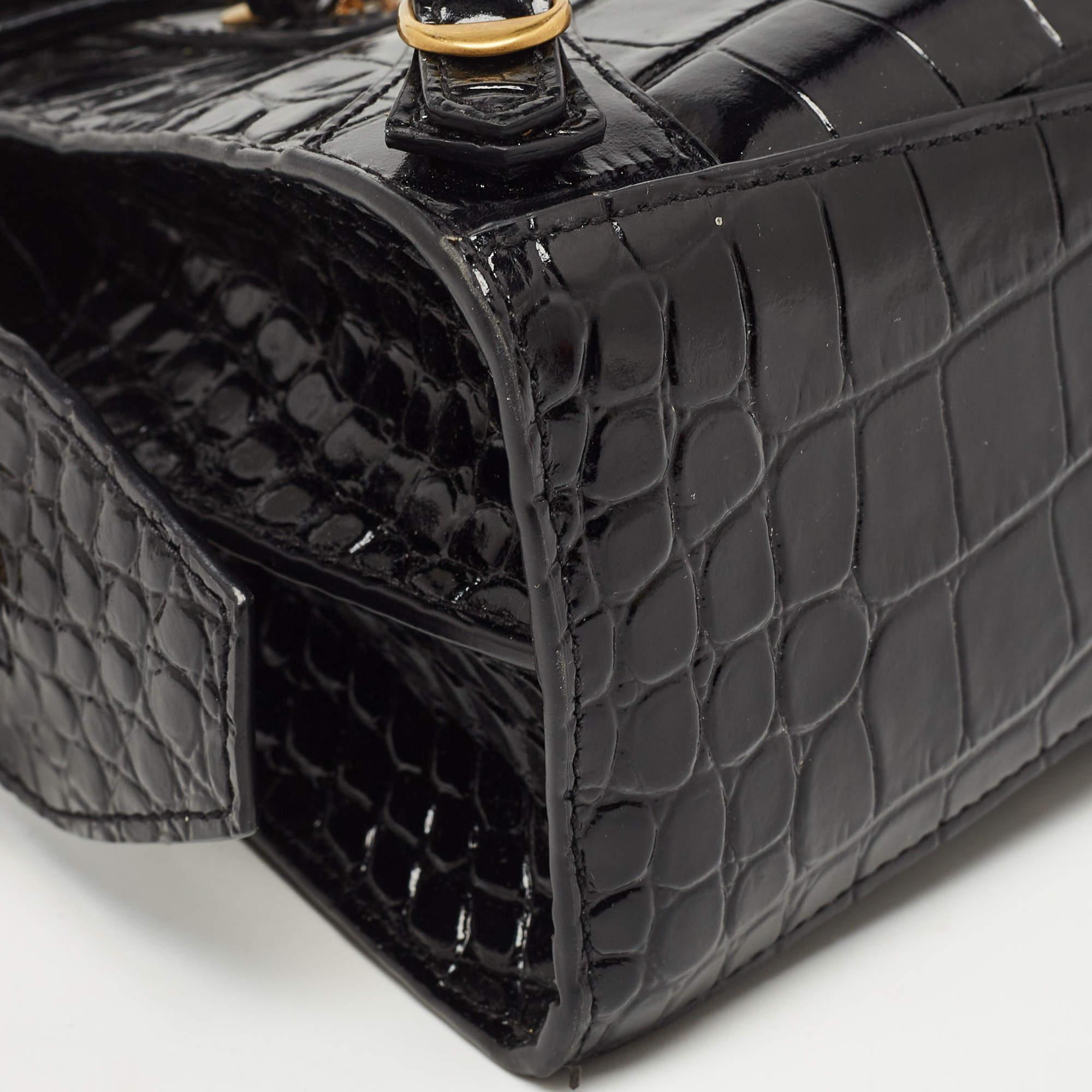Balenciaga Black Croc Embossed Leather Mini Neo Classic Bag 3