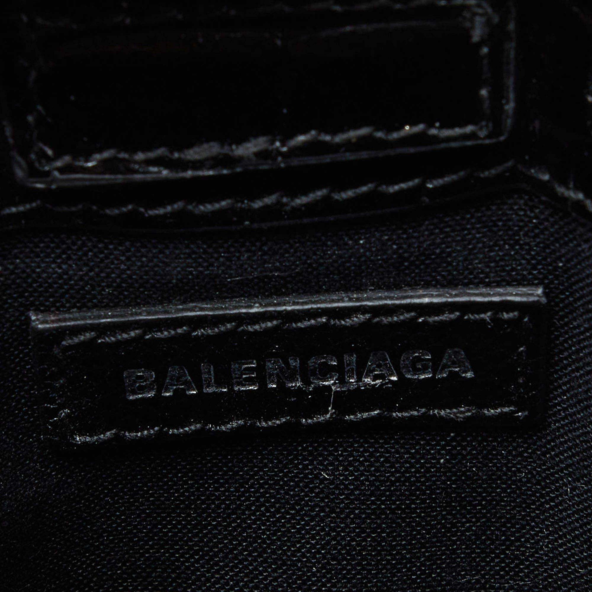 Balenciaga Black Croc Embossed Leather Phone Holder Crossbody Bag 3